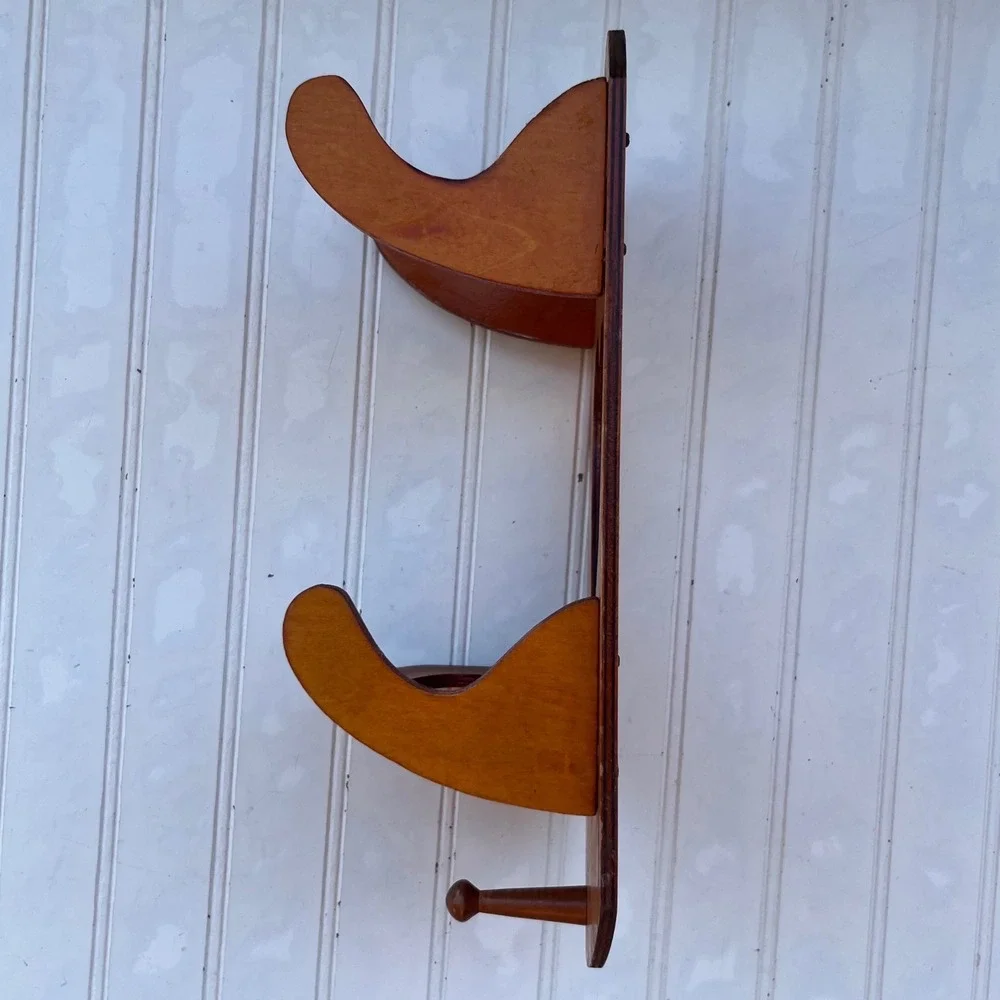 Vintage Heart Cutout Wooden Wall bathroom Rack Hook Shelf Honey Brown Decor